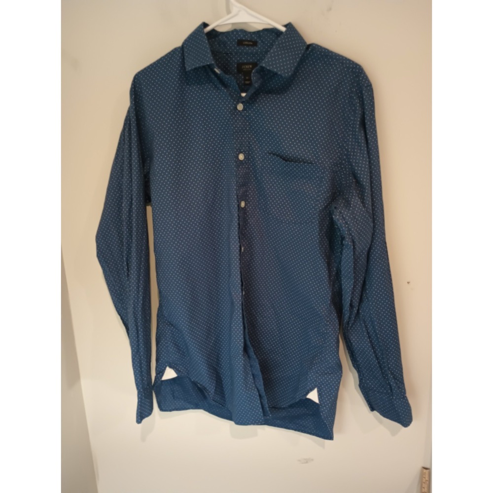 J Crew Ludlow Shirt Mens Medium Blue Polka Dot Pinpoint Cotton Long Sleeve 07124